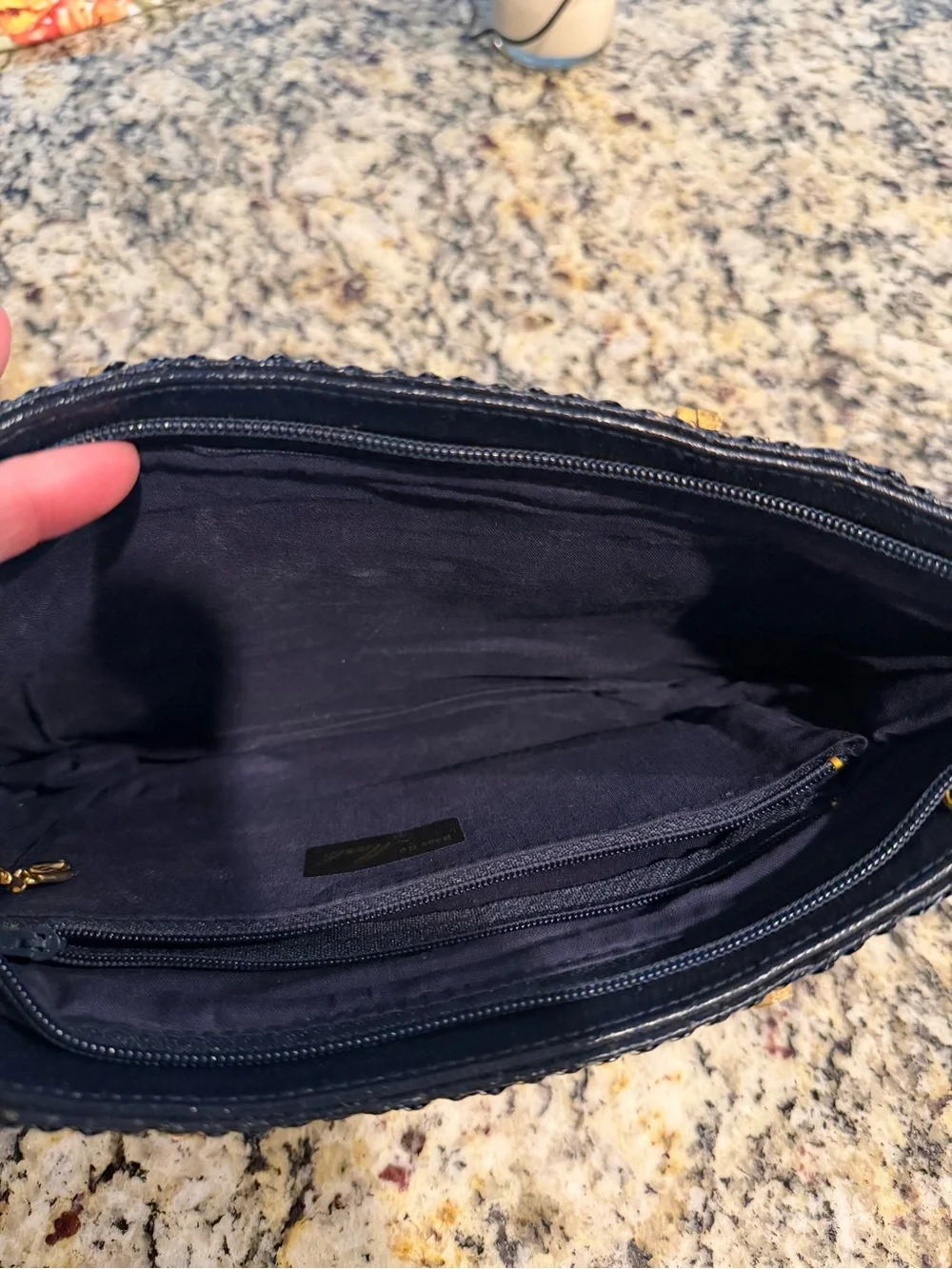 Navy Sequin Evening Clutch with Gold Accent - Bags By Marlo